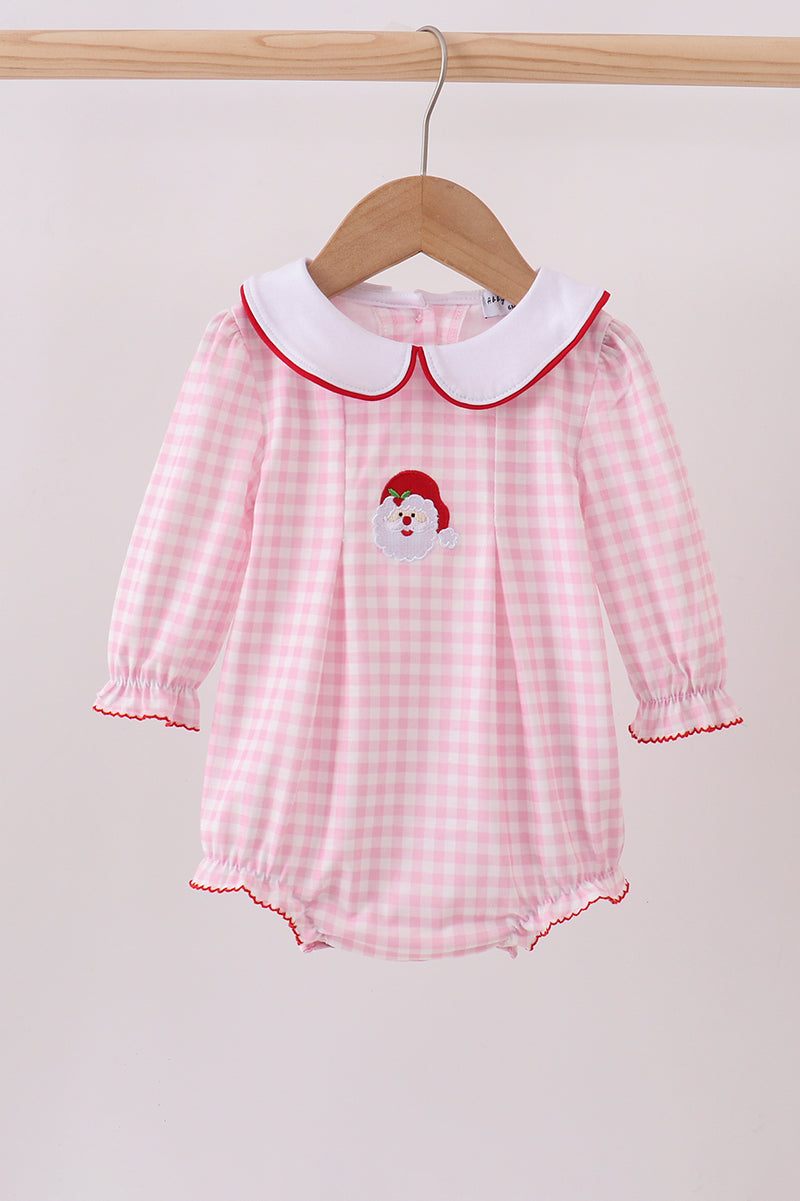 Pink santa claus embroidery gingham bubble