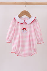Pink santa claus embroidery gingham bubble
