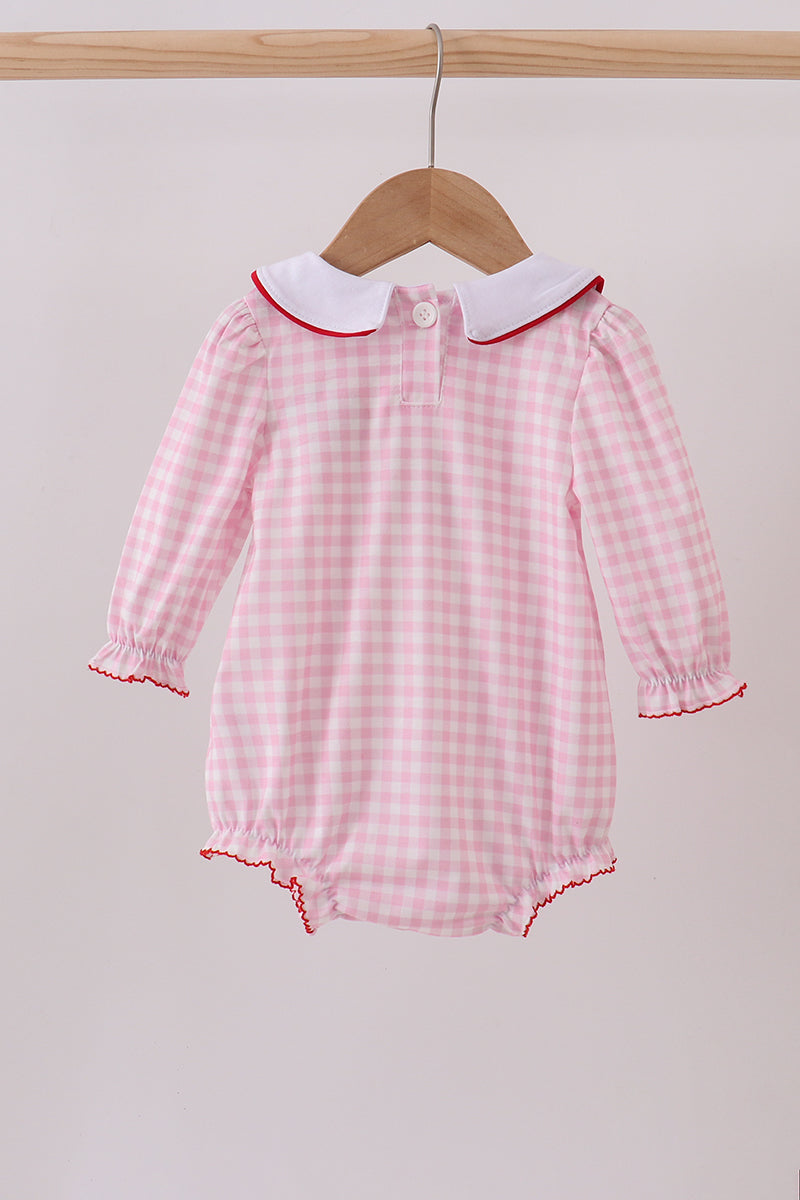 Pink santa claus embroidery gingham bubble