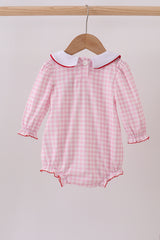 Pink santa claus embroidery gingham bubble
