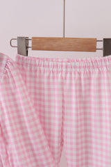 Pink santa claus embroidery gingham pants set