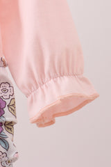 Pink floral bow applique ruffle bubble