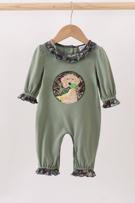 Camouflage dog hunting applique ruffle romper