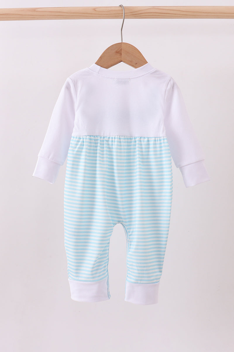 Blue heart french knot romper