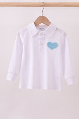 Blue heart french knot button down top
