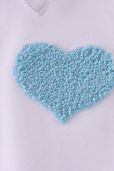 Blue heart french knot button down top