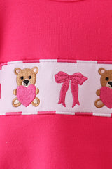Pink bear embroidery bow bubble