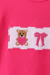 Pink bear embroidery ruffle pants set