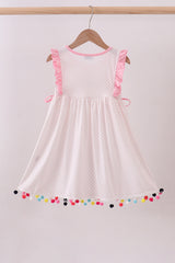Pink alpaca embroidery ruffle dress