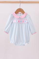 Blue heart embroidery gingham bubble