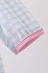 Blue heart embroidery gingham bubble