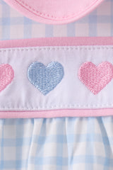 Blue heart embroidery gingham pants set