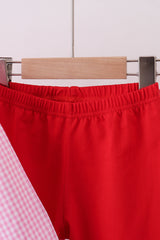 Pink heart smocked gingham ruffle pants set