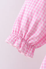Pink heart smocked gingham ruffle pants set