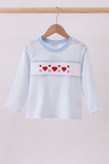 Blue heart smocked stripe top
