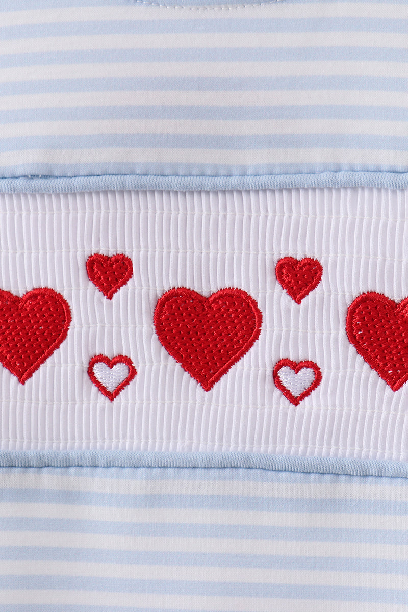 Blue heart smocked stripe top