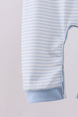 Blue heart smocked stripe romper