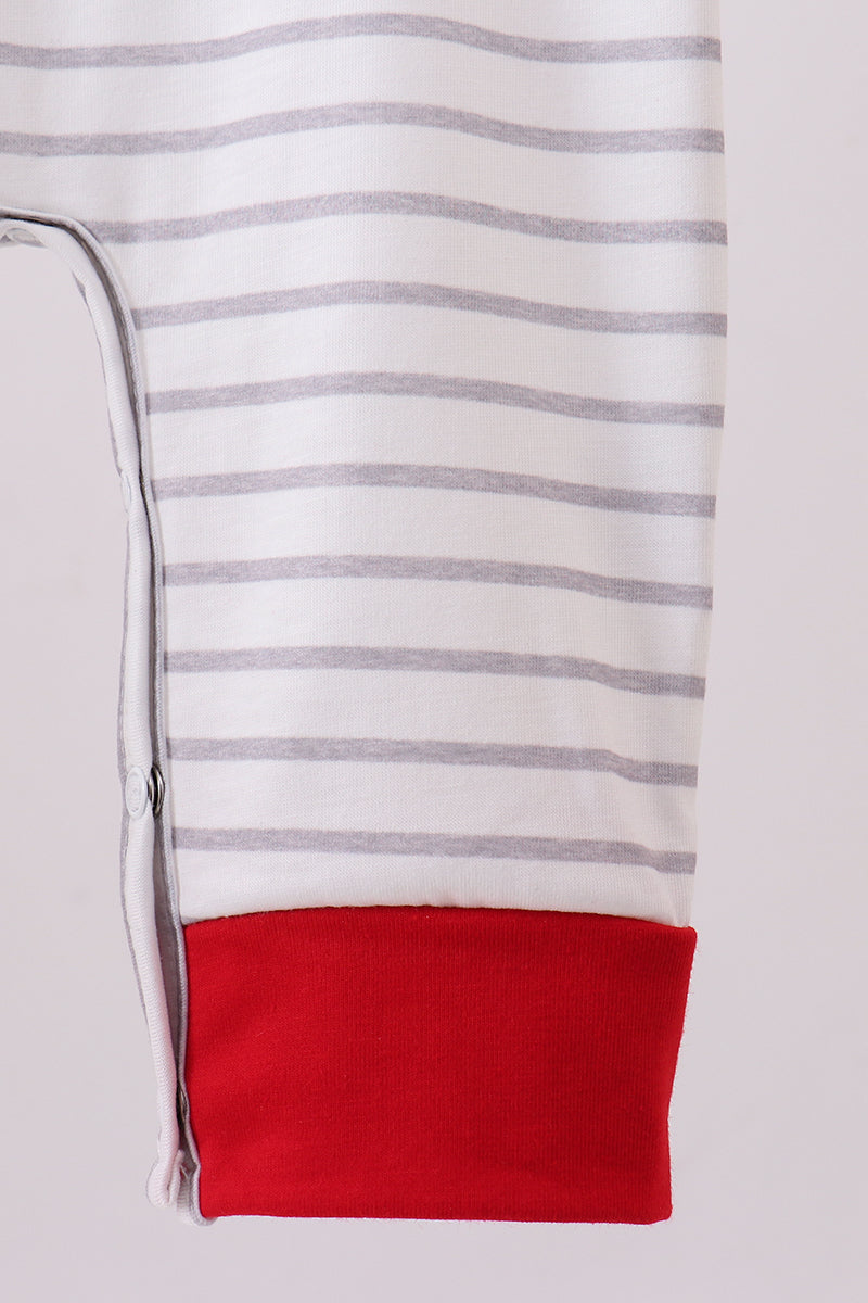 Red car embroidery stripe romper