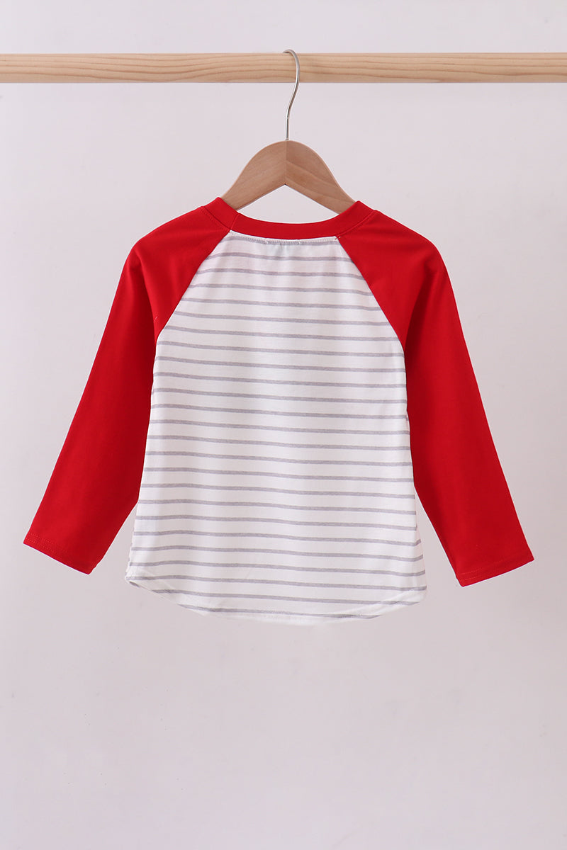 Red car embroidery stripe top