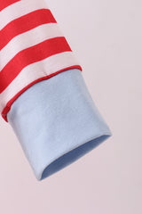 Red stripe construction embroidery romper