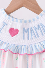 Blue floral I love MAMA smocked ruffle bloomer set
