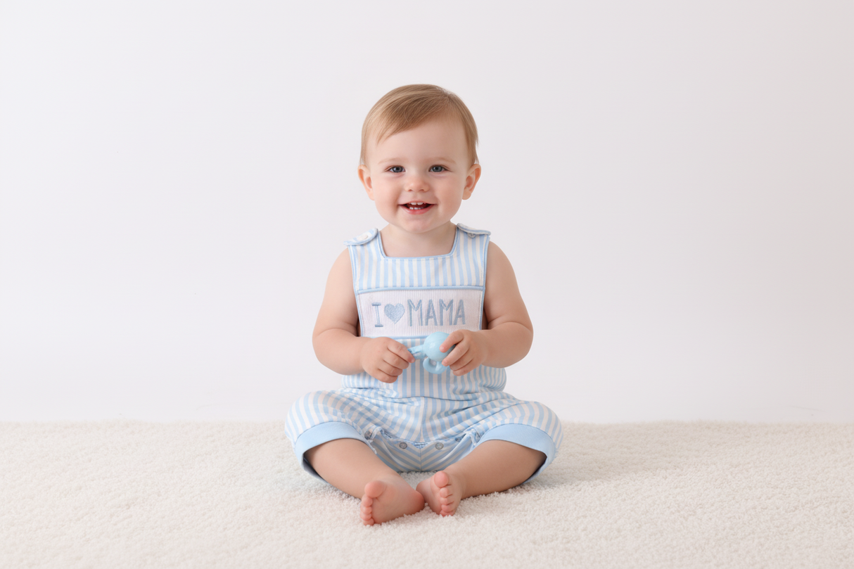 Blue I love MAMA smocked jonjon