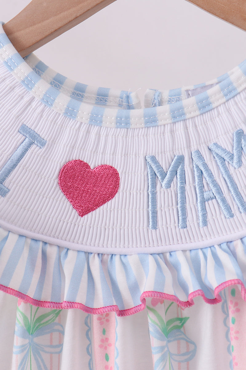 Blue floral I love MAMA smocked ruffle shorts set