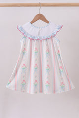 Blue floral I love MAMA smocked ruffle dress