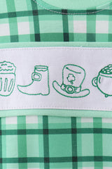 Green parade embroidery gingham romper