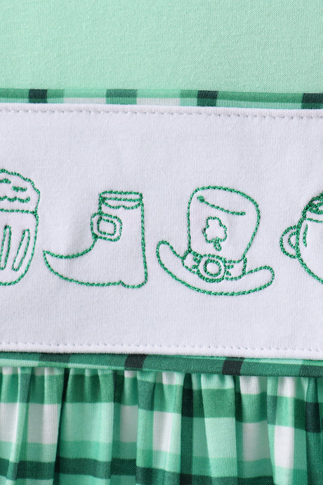 Green parade embroidery gingham dress