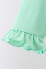 Green parade embroidery ruffle gingham pants set
