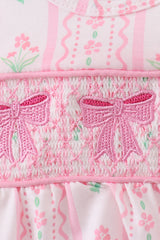 Pink floral bow smocked bubble