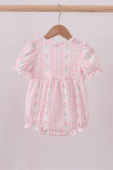 Pink floral bow smocked bubble