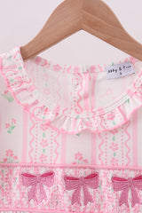 Pink floral bow smocked dress