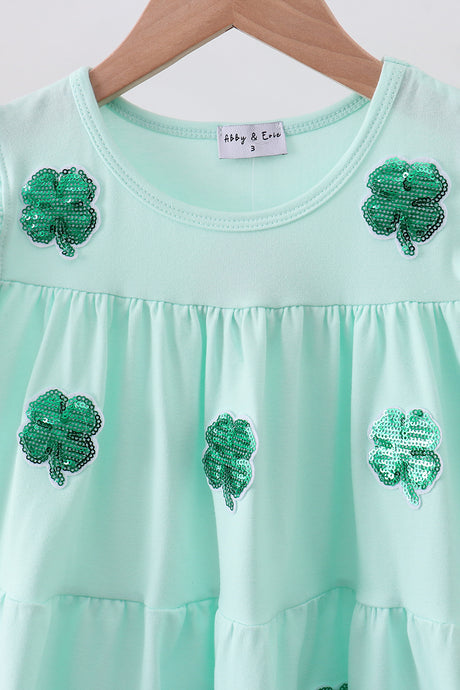 Mint clover sequin ruffle tiered dress