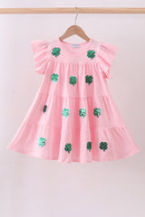 Pink clover sequin ruffle tiered dress