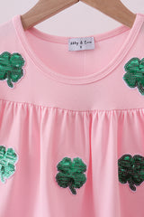 Pink clover sequin ruffle tiered dress