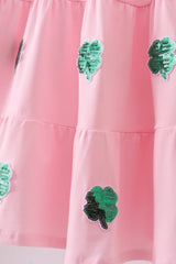 Pink clover sequin ruffle tiered dress