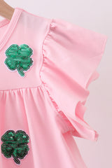 Pink clover sequin ruffle tiered dress