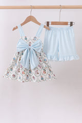 Blue bunny bow ruffle shorts set