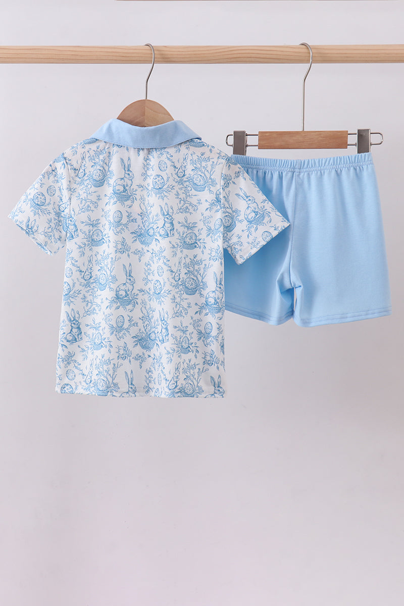 Blue bunny egg shorts set