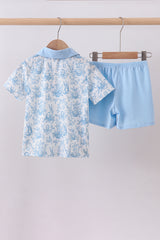 Blue bunny egg shorts set