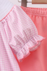 Pink bunny embroidery ruffle shorts set