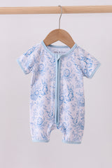 Blue bunny egg bamboo romper