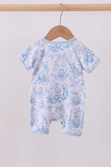 Blue bunny egg bamboo romper