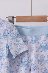 Blue bunny egg bamboo pajama shorts set