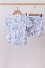 Blue bunny egg bamboo pajama shorts set