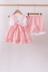 Pink cross jacquard embroidery shorts set
