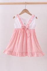 Pink cross jacquard embroidery ruffle dress