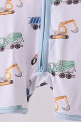 Blue car print bamboo romper